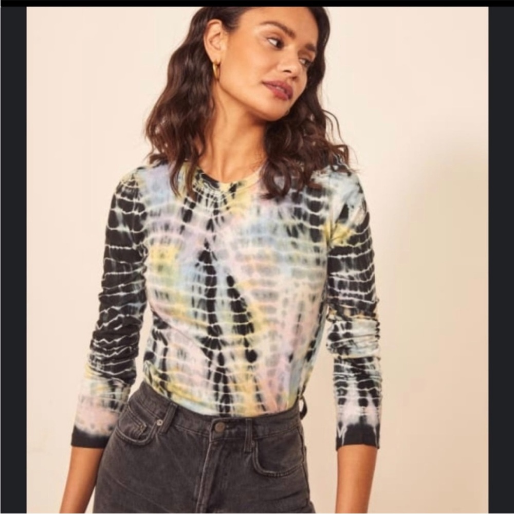 Reformation Eddie Long Sleeve Tee In Rainbow Tie Dye L